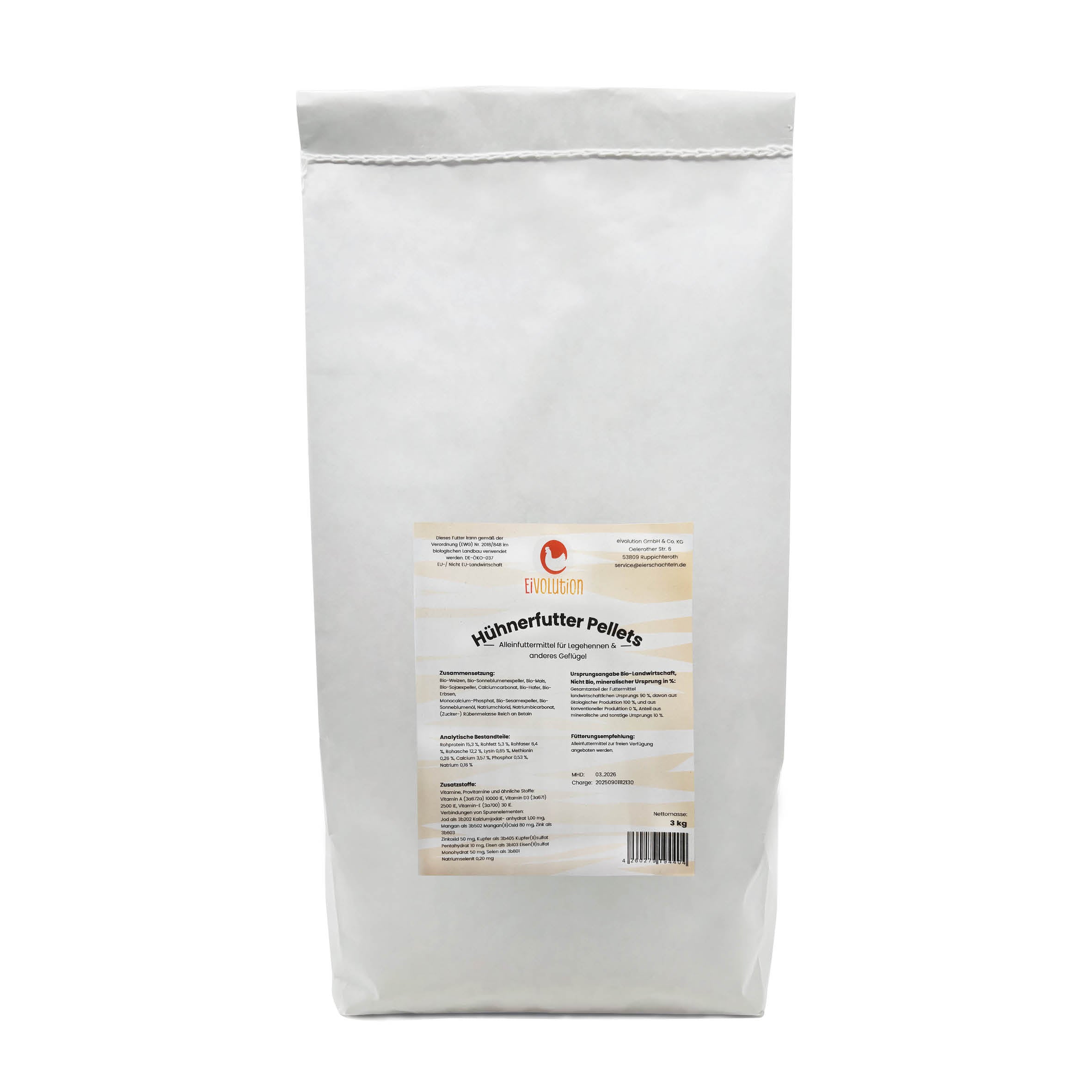 Bio-Hühnerfutter und Wachtelfutter Pellets, 3kg