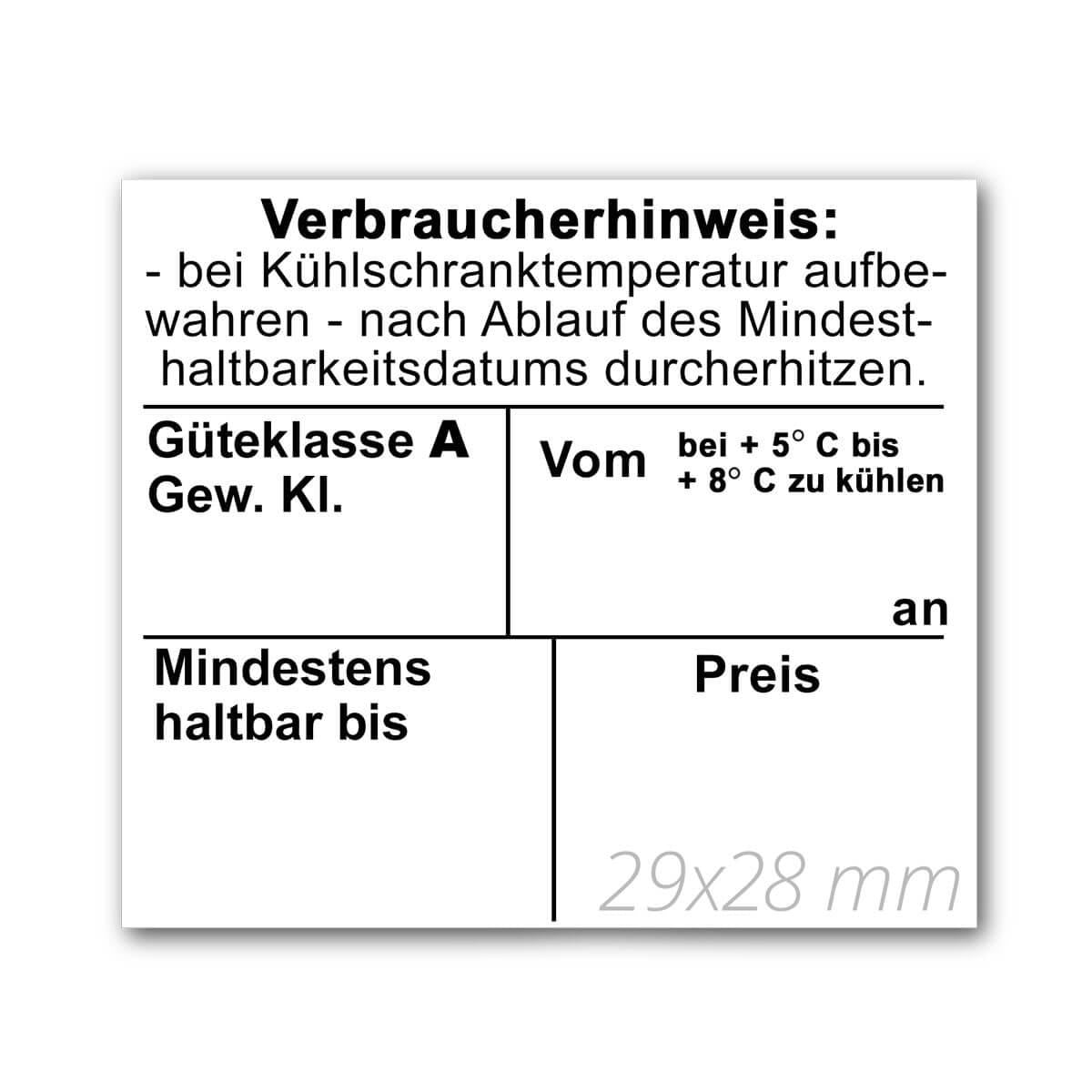 Etiketten 29 x 28 mm rechteckig mit Standard-Vordruck zur Eierkennzeichnung, Etikett 