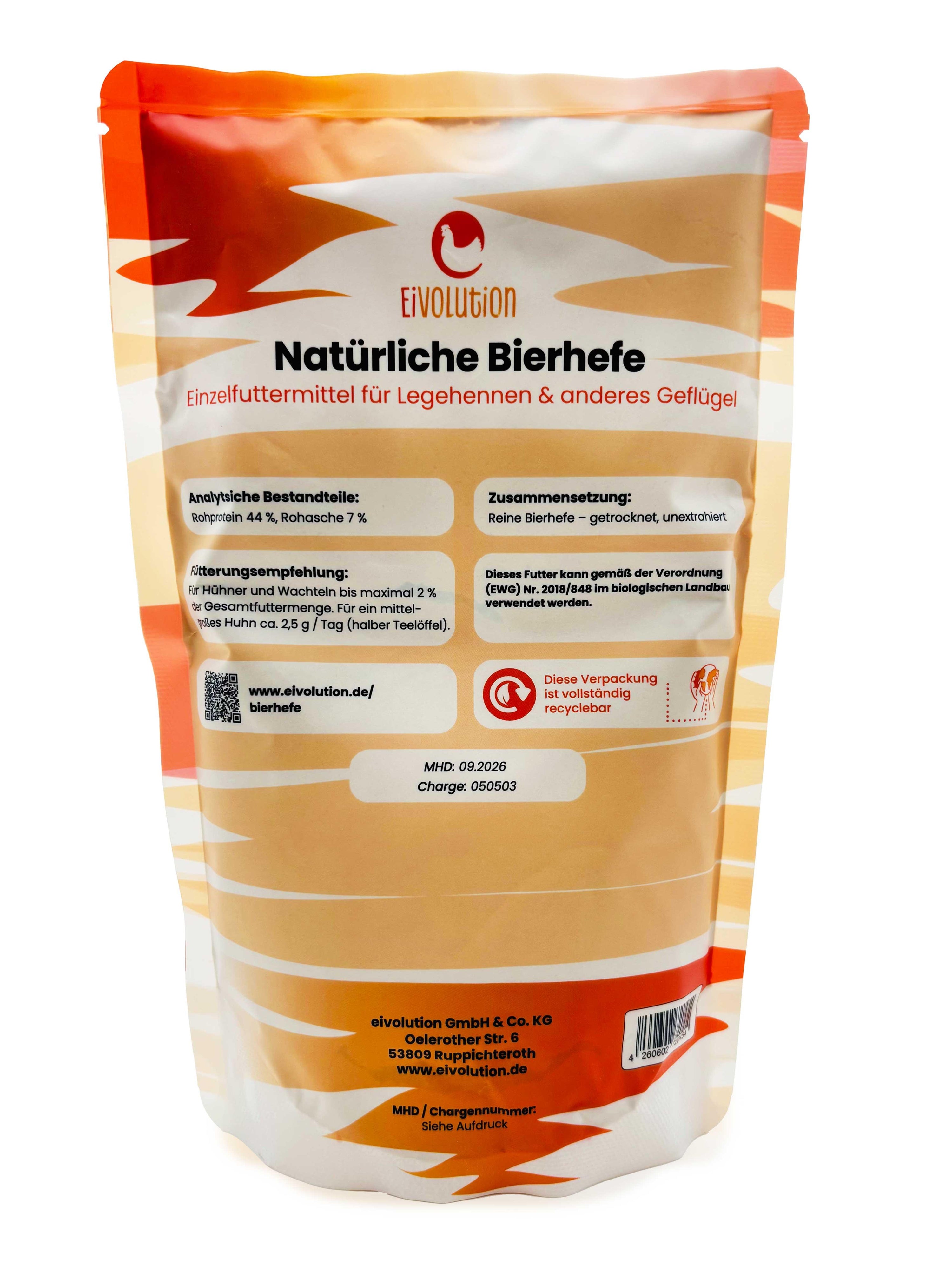 Natürliche Bierhefe 800 g, biotauglich als Einzelfuttermittel für Geflügel