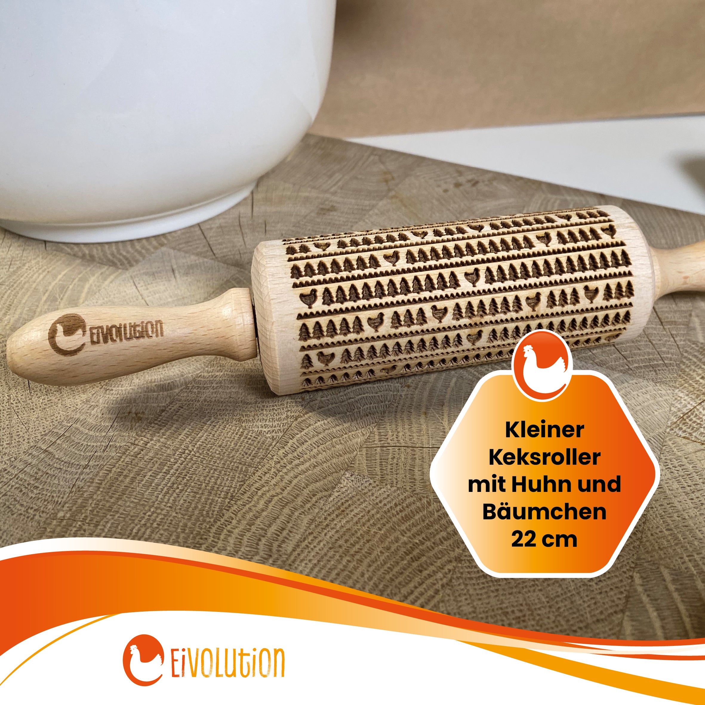 Keksroller klein, mit Huhn und Bäumchen "Kleiner Keksroller mit Huhn und Bäumchen 22 cm"
