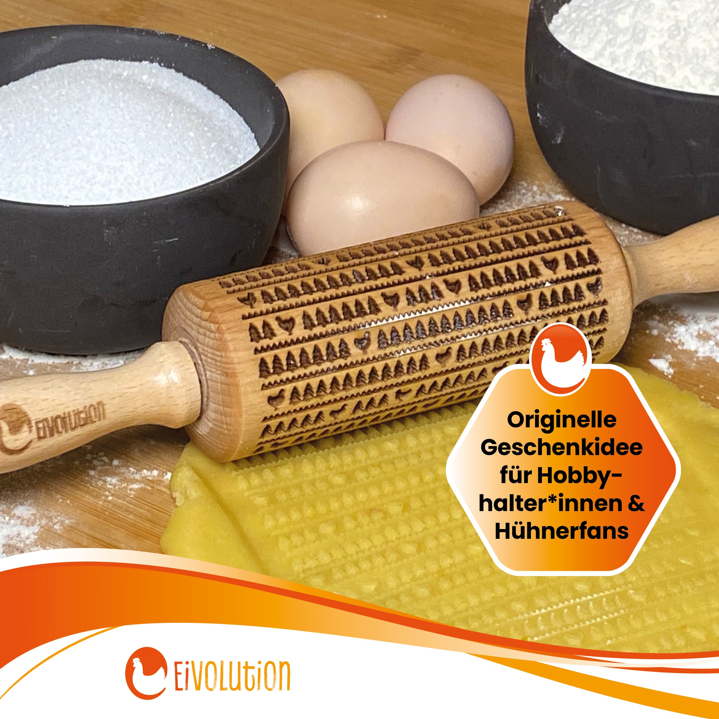 Keksroller klein, mit Huhn und Bäumchen "Orginelle Geschenkidee für Hobbyhalter*innen &amp; Hühnerfans"