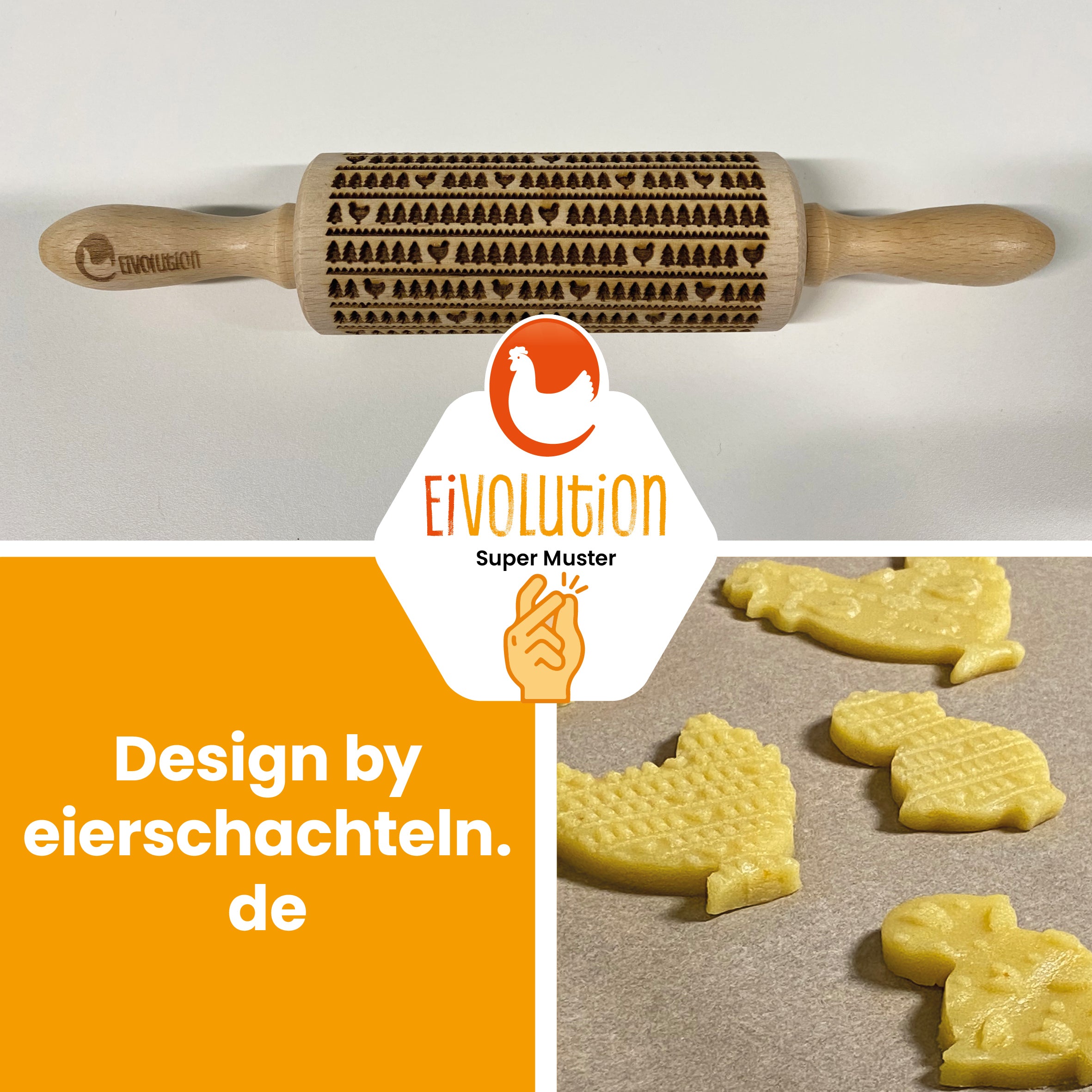 Keksroller klein, mit Huhn und Bäumchen "Design by eierschachteln.de"