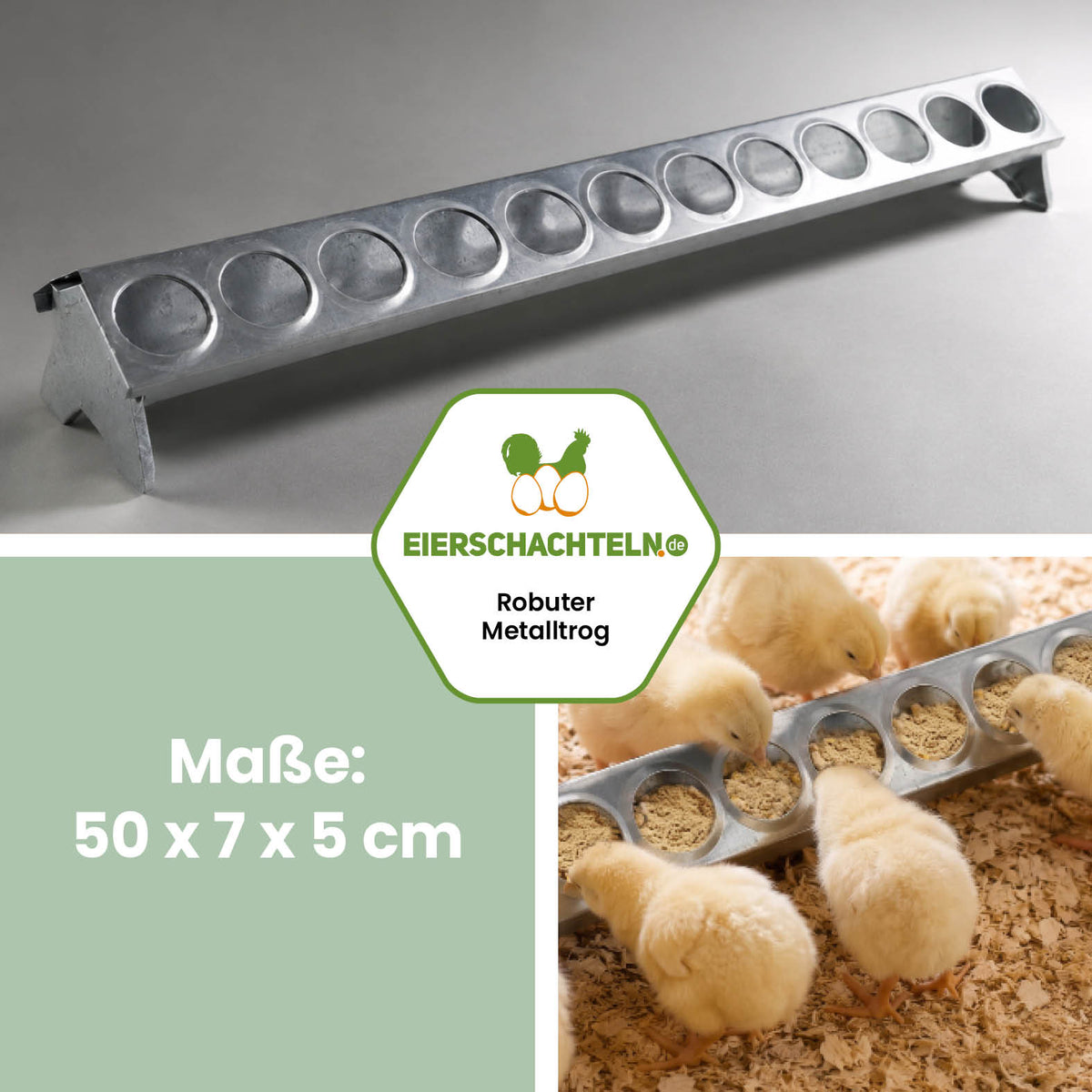 Küken-Futtertrog aus Metall "Maße: 50 x 7 x 5 cm"