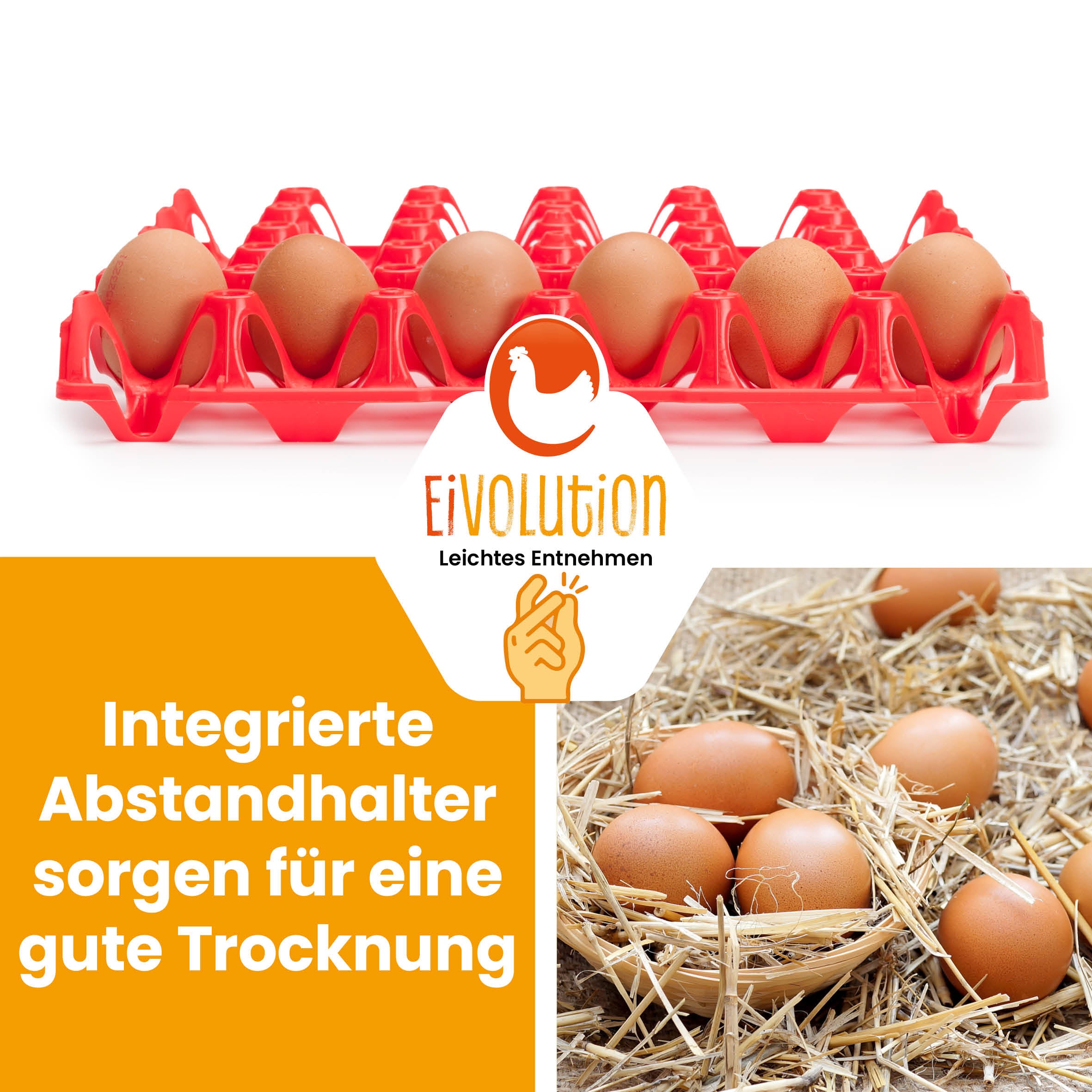 eivolution Höckerlagen, rot "Integrierte Abstandhalter sorgen für eine gute Trocknung"