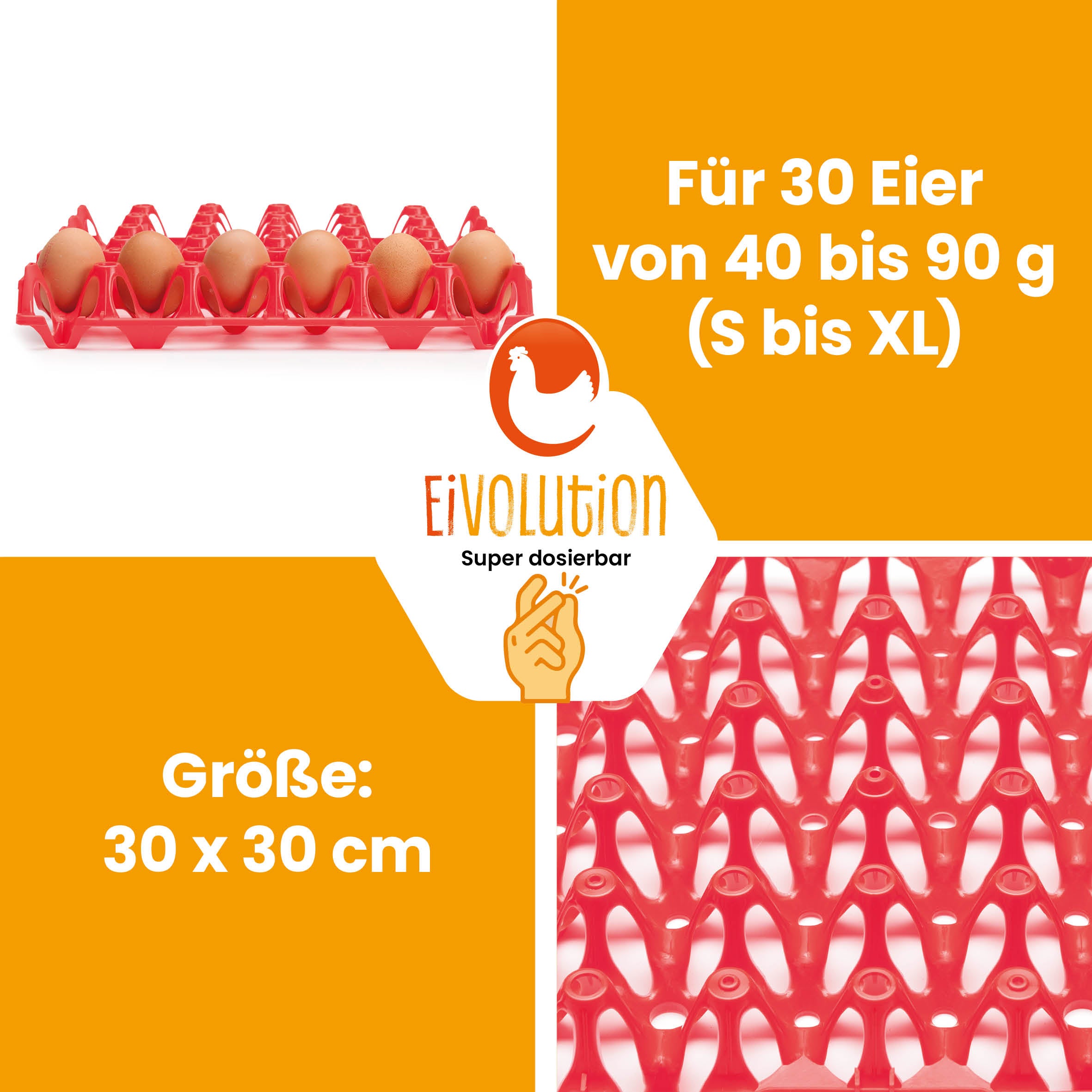 eivolution Höckerlagen, rot "Für 30 Eier von 40 bis 90g (S bis XL), Größe: 30 x 30 cm"