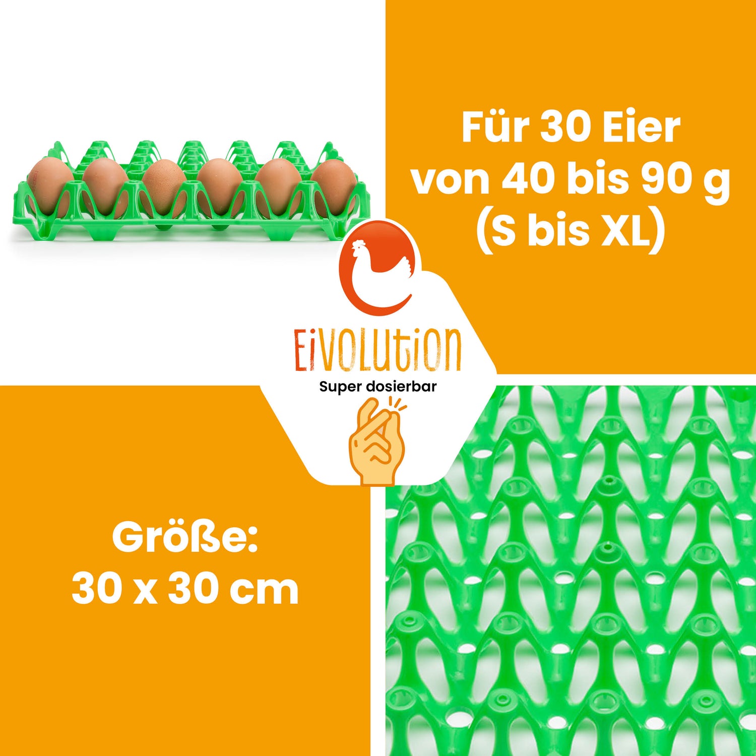 eivolution Höckerlagen, grün "Für 30 Eier von 40 bis 90g (S bis XL), Größe: 30 x 30 cm"