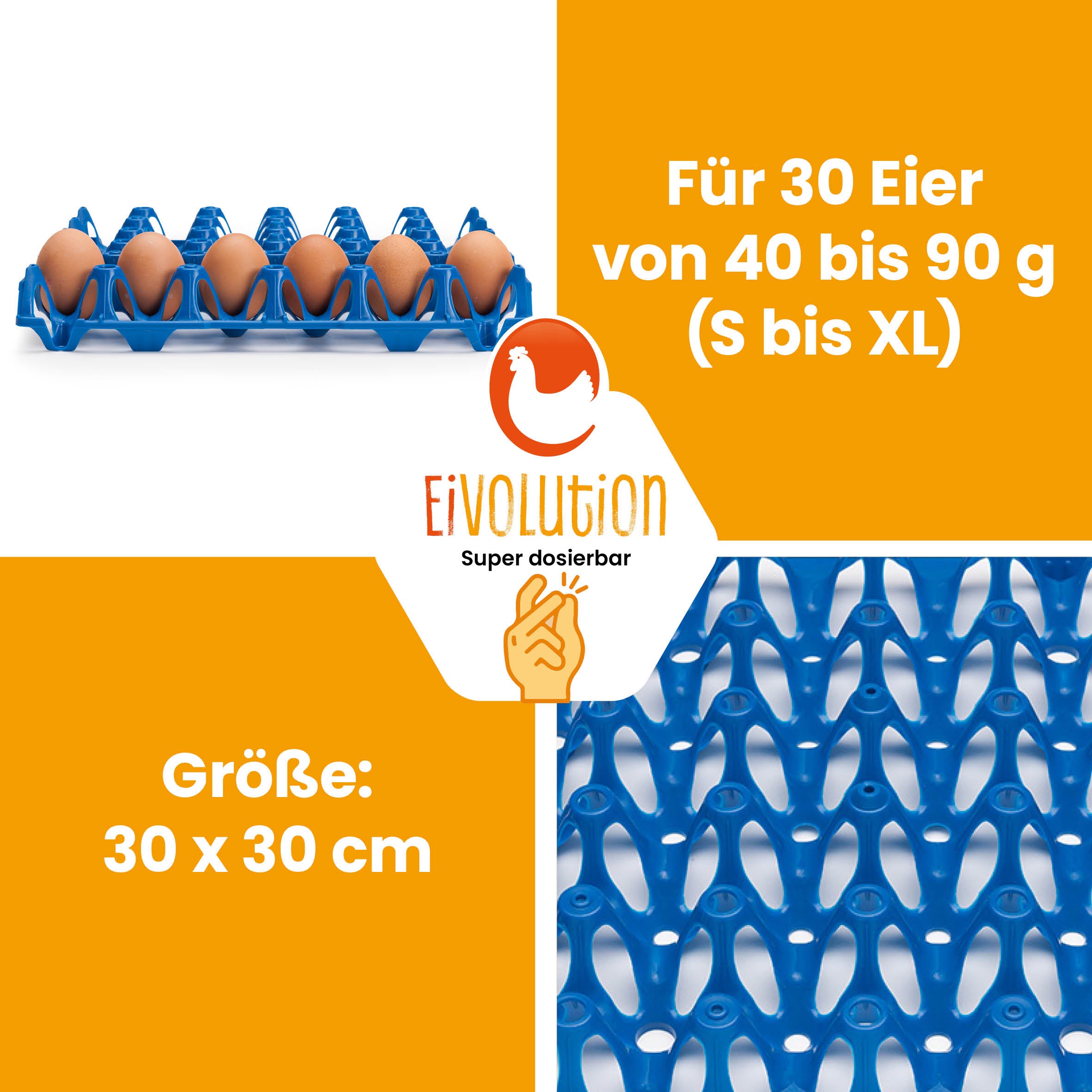 eivolution Höckerlagen, blau "Für 30 Eier von 40 bis 90g (S bis XL), Größe: 30 x 30 cm"