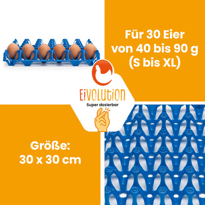 eivolution Höckerlagen, blau "Für 30 Eier von 40 bis 90g (S bis XL), Größe: 30 x 30 cm"