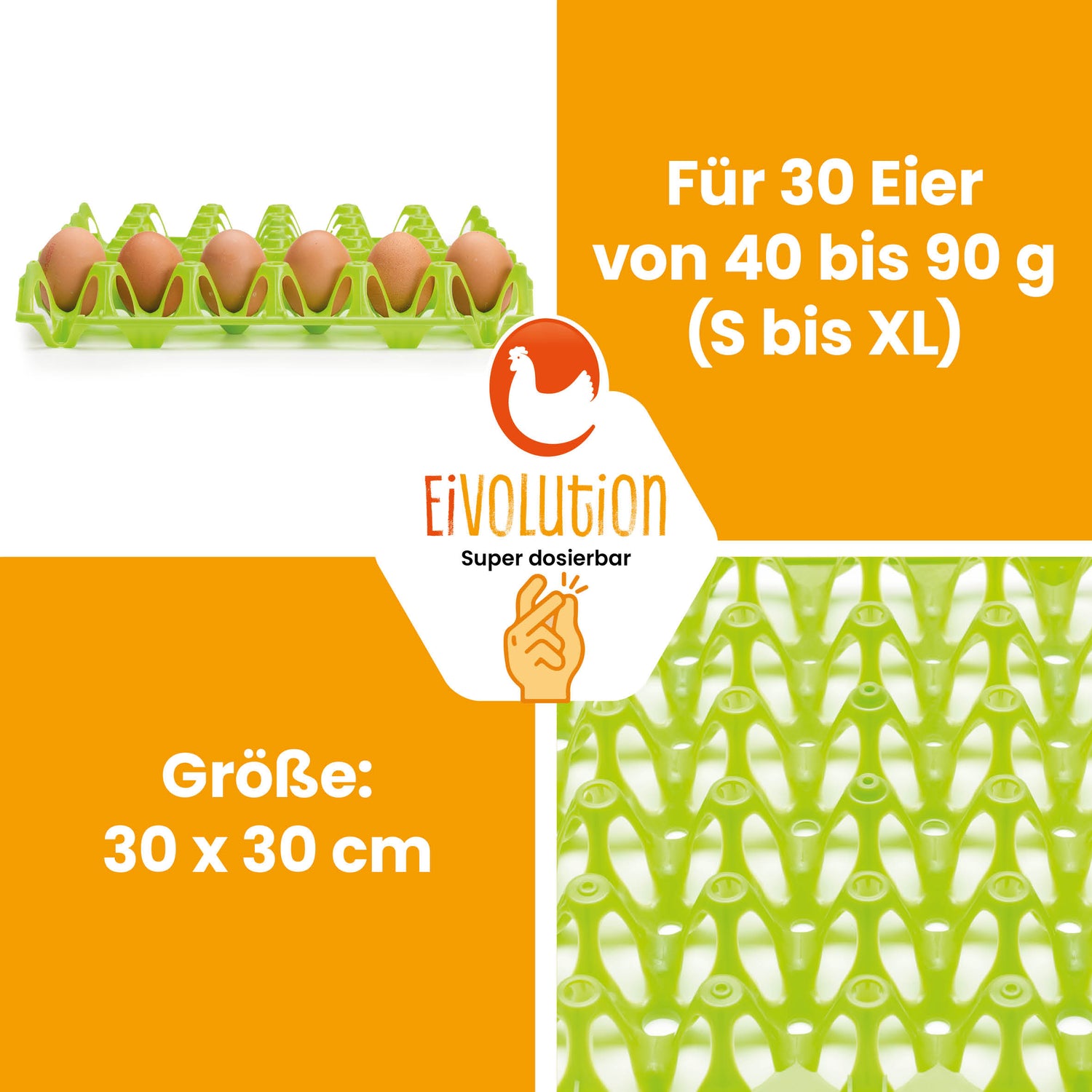 eivolution Höckerlagen, hellgrün "Für 30 Eier von 40 bis 90g (S bis XL), Größe: 30 x 30 cm"