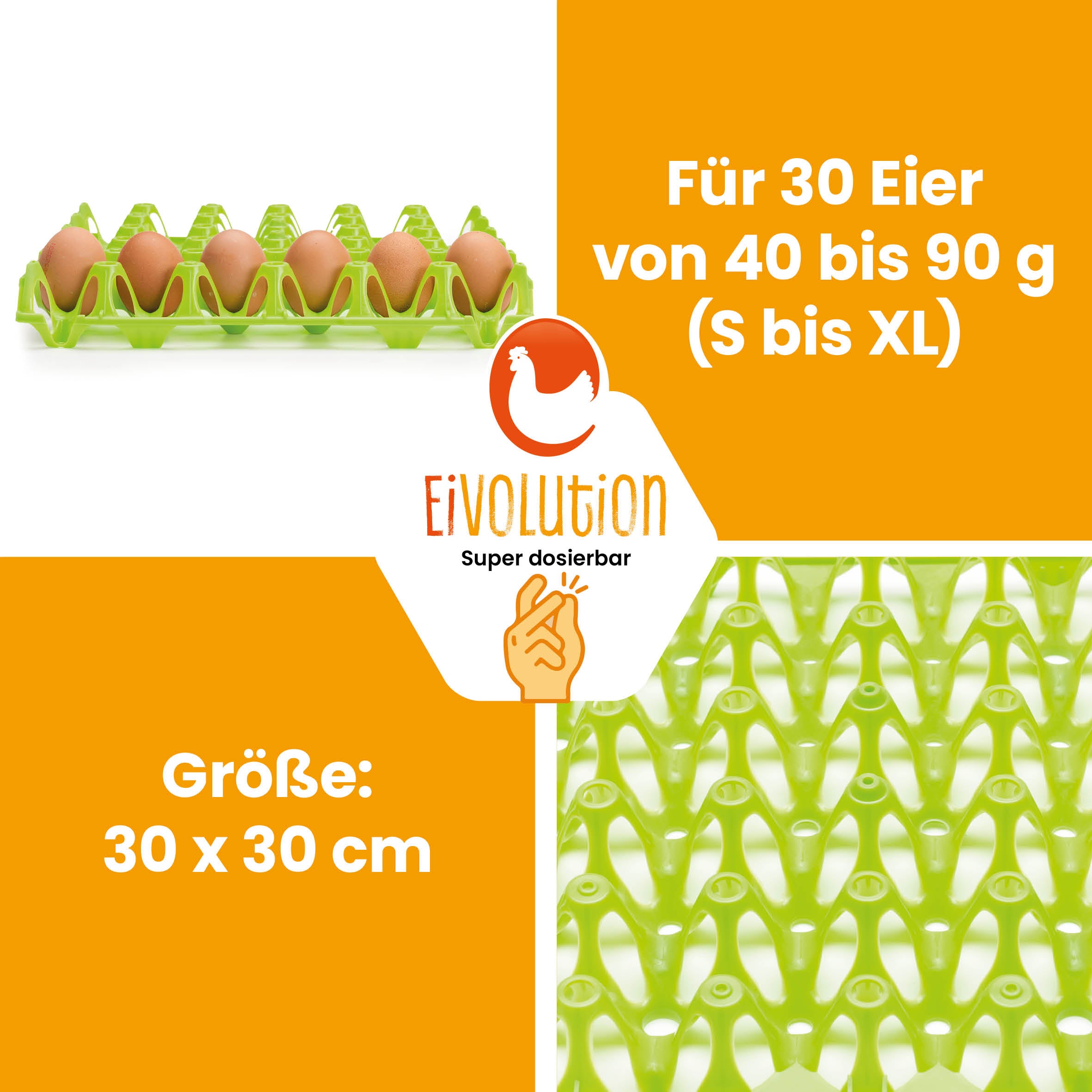 eivolution Höckerlagen, hellgrün "Für 30 Eier von 40 bis 90g (S bis XL), Größe: 30 x 30 cm"