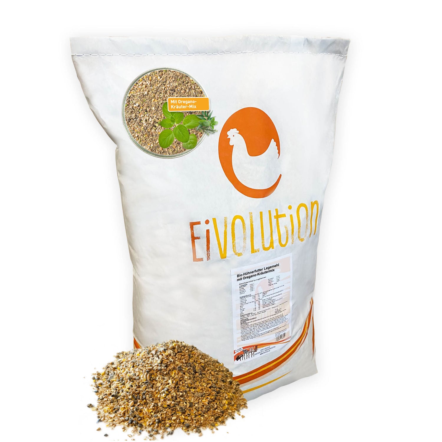 Bio Hühnerfutter Mehl mit Oregano-Kräutermix - Naturland zertifiziert, 14kg.