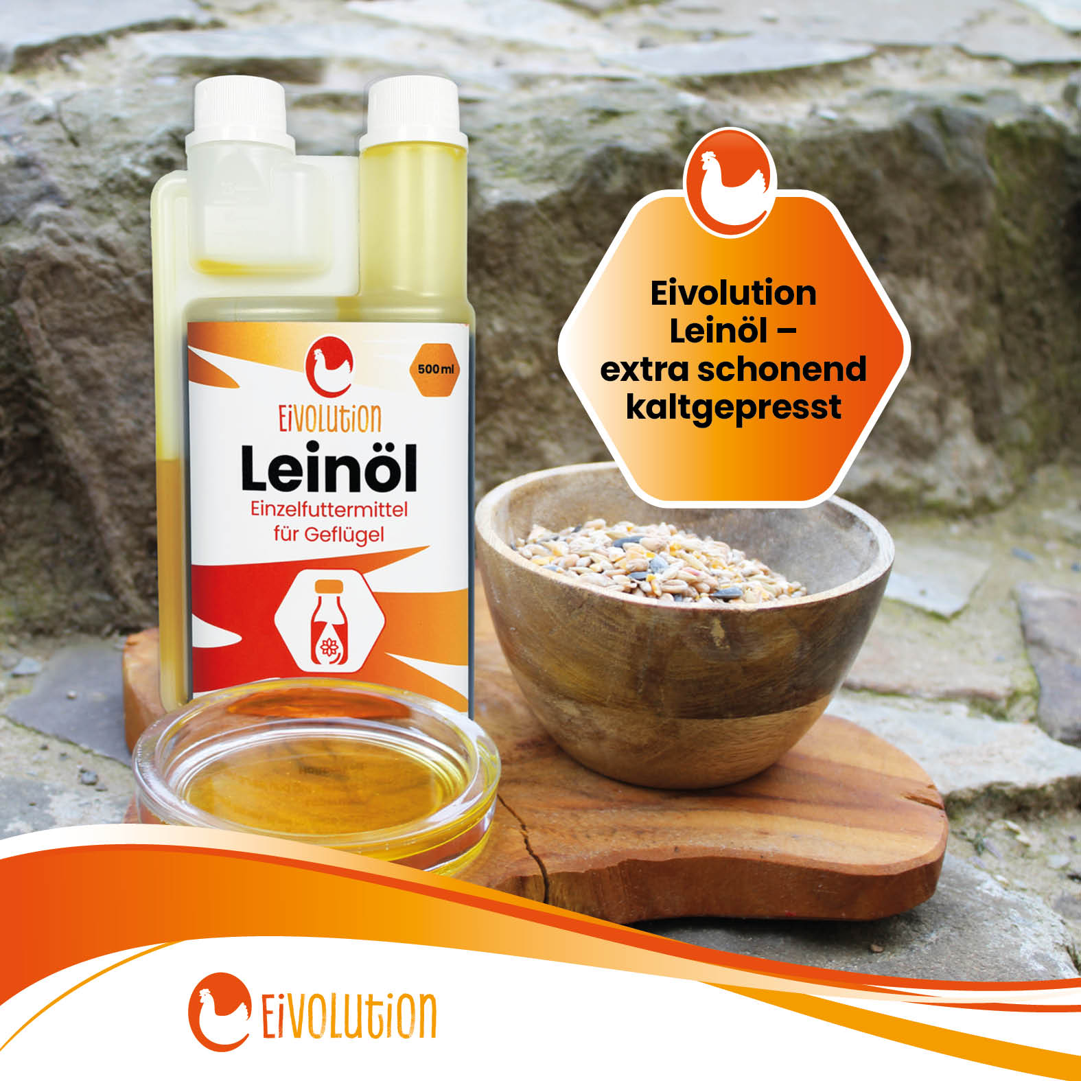 Leinöl für Geflügel "eivolution Leinöl extra schonend kaltgepresst"