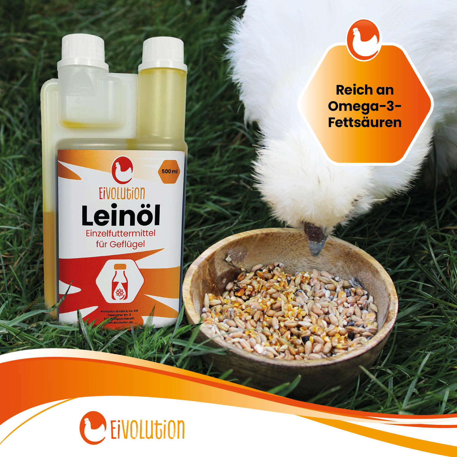 Leinöl für Geflügel "Reich an Omega-3-Fettsäuren"