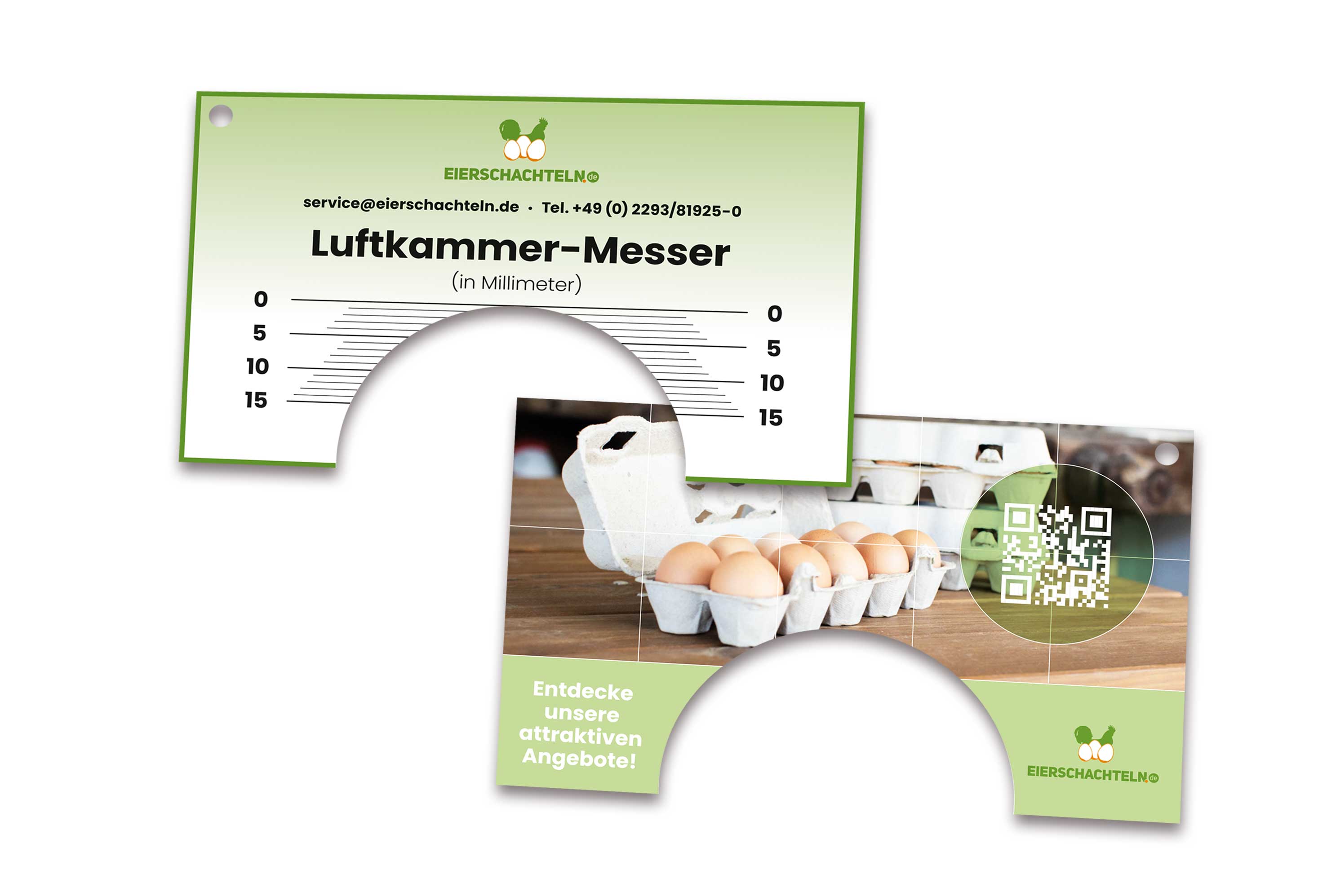 Luftkammermesser aus Kunststoff für S-XL Eier, Voder- und Rückseite