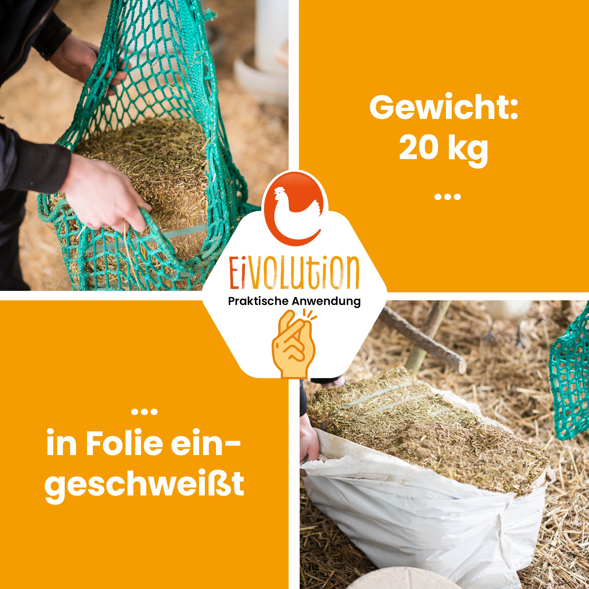 Bio Luzerneballen mit Bändern 20 kg "Gewicht: 20kg in Folie eingeschweißt" 