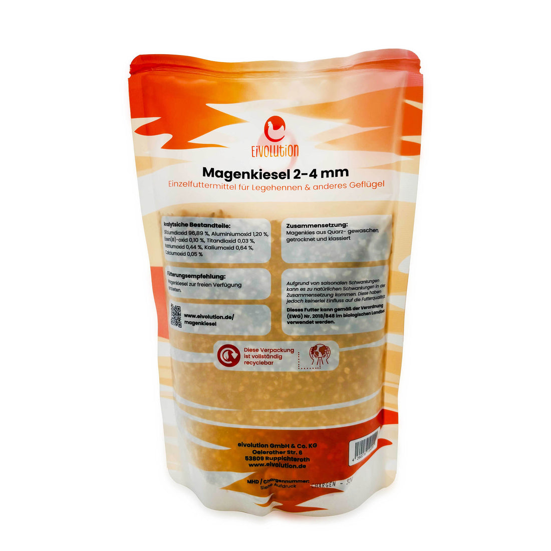 Magenkiesel für Geflügel 2-4 mm, biotauglich 1,5 kg, Rückseite