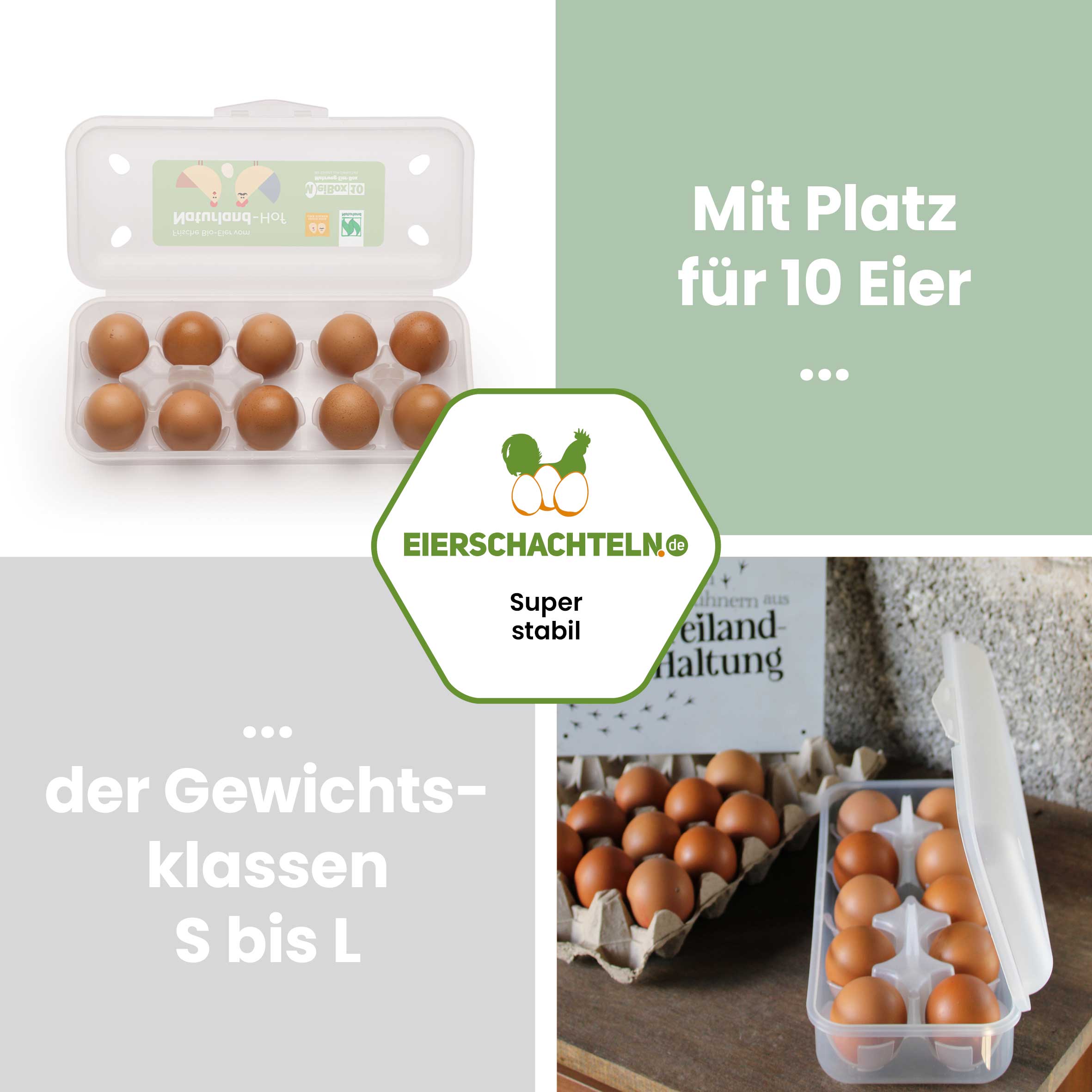 Meibox 10 Mehrweg-Eierschachtel vom Naturland-Hof "Mit Platz für 10 Eier der Gewichtsklassen S bis L"