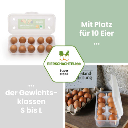 Meibox 10 Mehrweg-Eierschachtel vom Naturland-Hof "Mit Platz für 10 Eier der Gewichtsklassen S bis L"