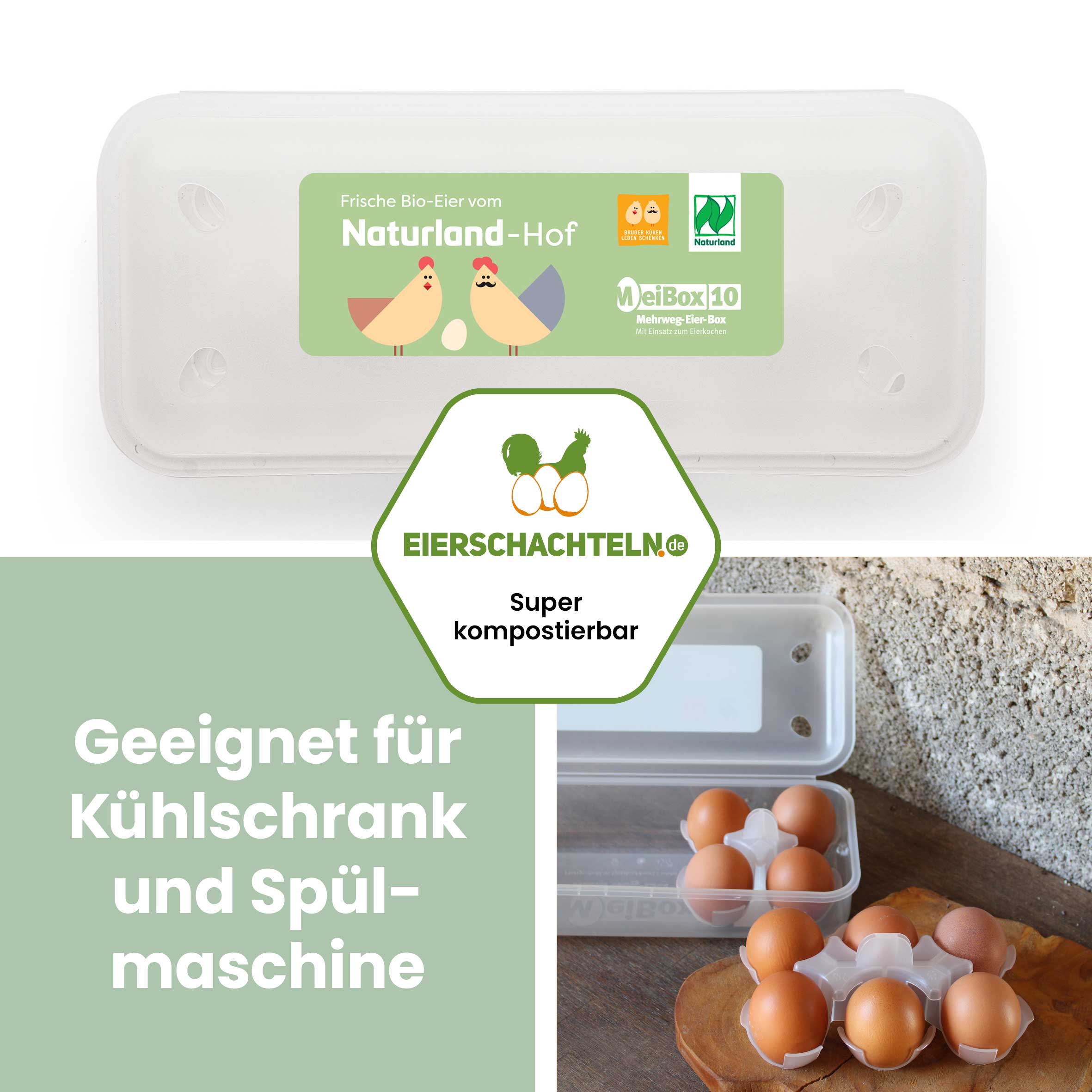 Meibox 10 Mehrweg-Eierschachtel vom Naturland-Hof "Geeignet für Kühlschrank und Spülmaschine"