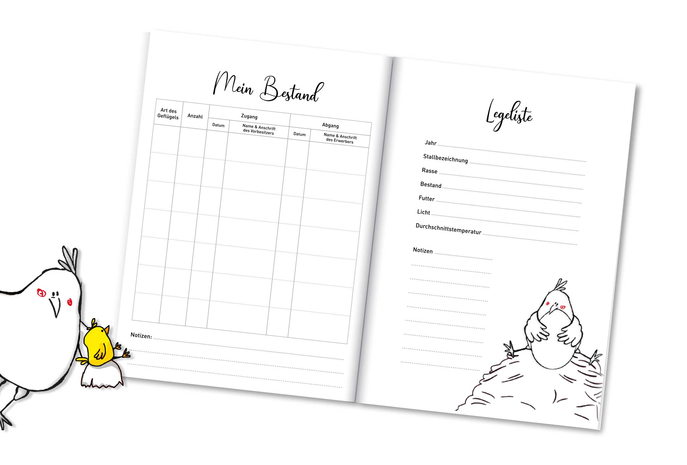 Mein Stallbuch "Mein Bestand, Legeliste"