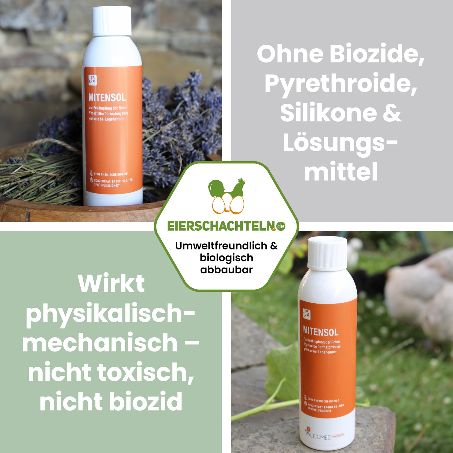 Valetumed Mitensol Konzentrat "Ohne Biozide, Pyrethroide, Silikone &amp; Lösungsmittel wirkt physikalisch-mechanisch nicht toxisch, nicht biozid"