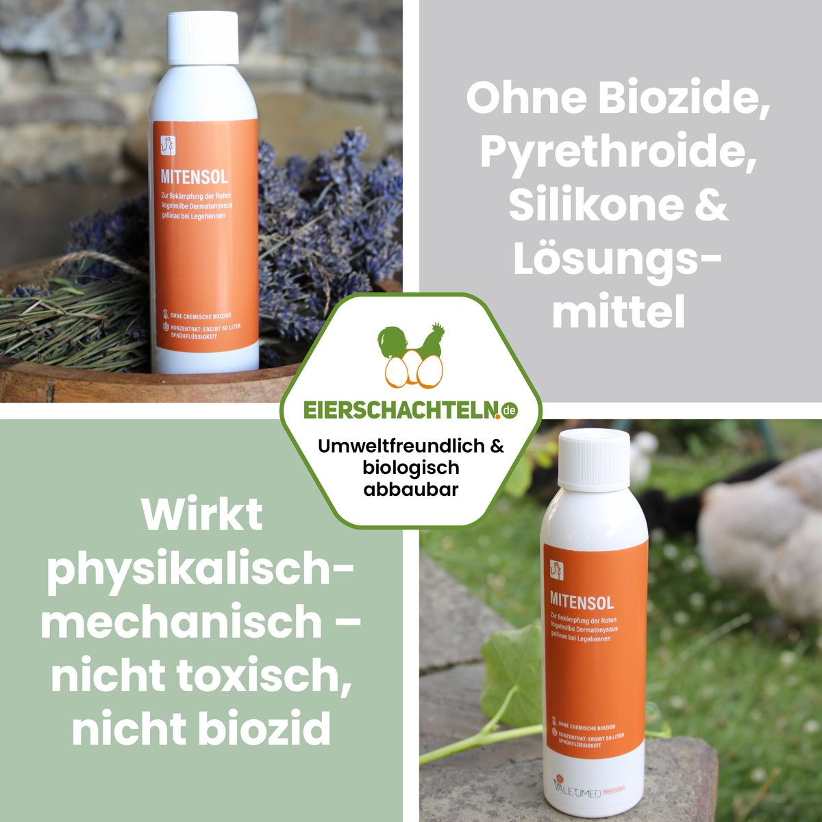 Valetumed Mitensol Konzentrat "Ohne Biozide, Pyrethroide, Silikone &amp; Lösungsmittel wirkt physikalisch-mechanisch nicht toxisch, nicht biozid"