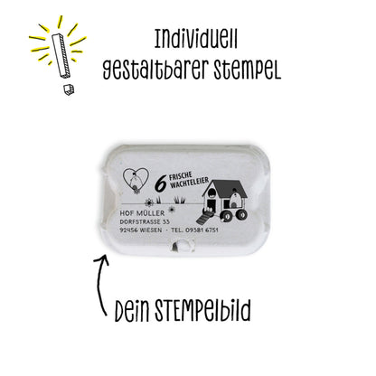 Stempel für Eierschachteln, 6er Wachteleierschachtel aus Pappe "Individuell gestaltbarer Stempel, dein Stempel"