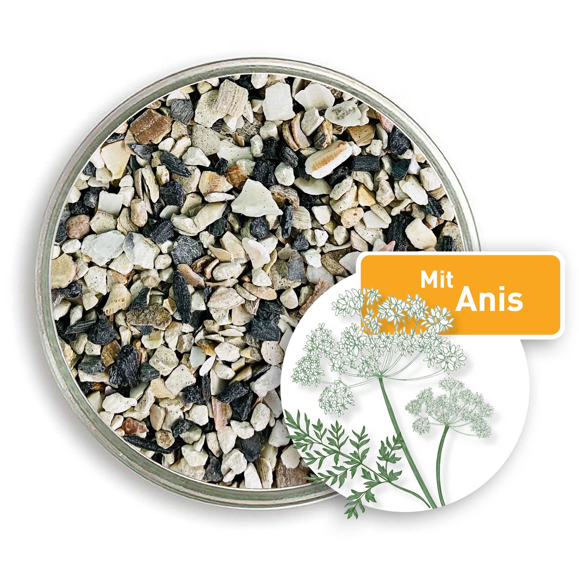 Premium Muschelgrit-Mix mit Anis, in der Petrischale 