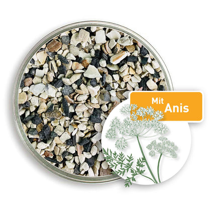 Premium Muschelgrit-Mix mit Anis, in der Petrischale 