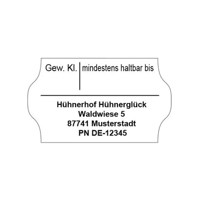 Haltbarkeits-Etiketten mit deinem Firmennamen 32 x 19 mm, mit gewölbtem Rand