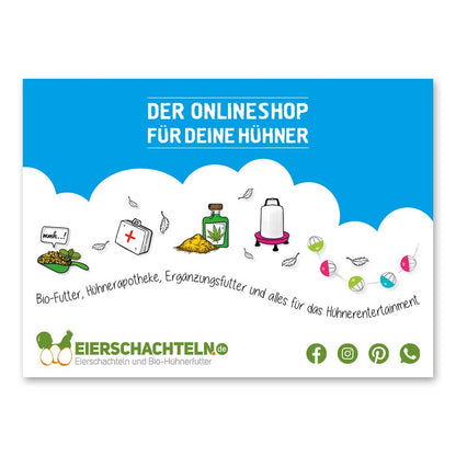 Der Onlineshop für deine Hühner "Bio-Futter, Hühnerapotheke, Ergänzungsfutter und alles für das Hühnerentertainment, eierschachteln.de, Eierschachteln und Bio Hühnerfutter"