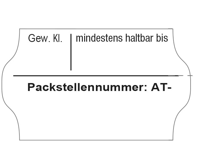 Etiketten 32 x 19 mm für Eier-Auszeichnung mit Trennstrichen "Packstellennummer: AT-"