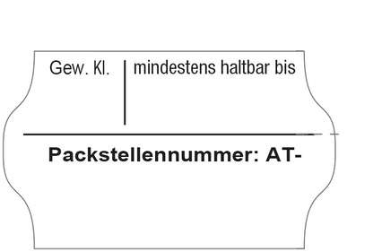 Etiketten 32 x 19 mm für Eier-Auszeichnung mit Trennstrichen "Packstellennummer: AT-"