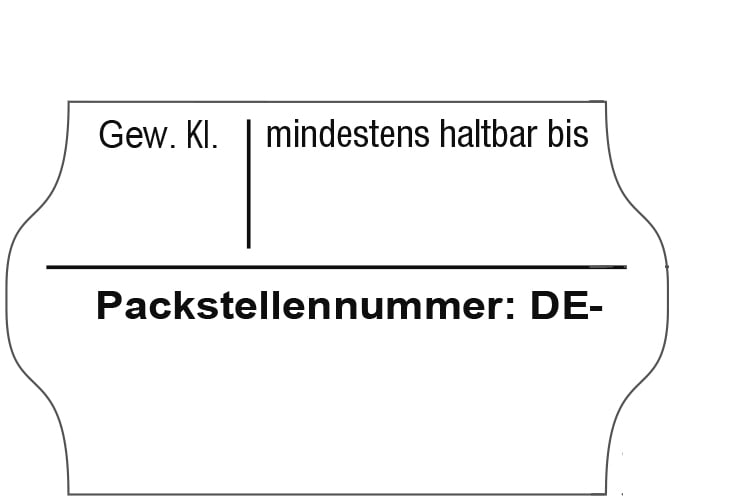 Etiketten 32 x 19 mm für Eier-Auszeichnung mit Trennstrichen "Packstellennummer: DE-"