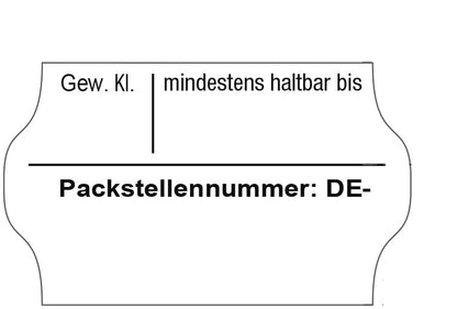 Etiketten 32 x 19 mm für Eier-Auszeichnung mit Trennstrichen "Packstellennummer: DE-"