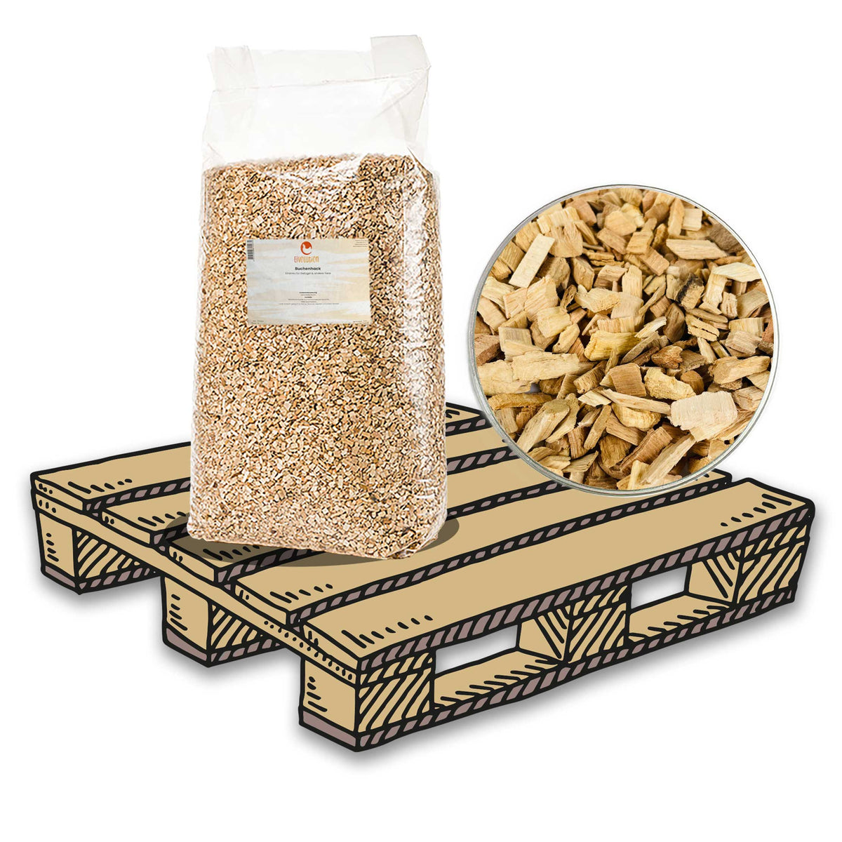 Buchenhack Einstreu für Stall &amp; Voliere 36 x 15 kg Ballen auf Palette