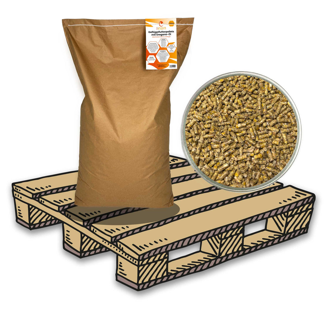 Geflügelfutterpellets mit Oregano-Öl - 30 x 20 kg Palette