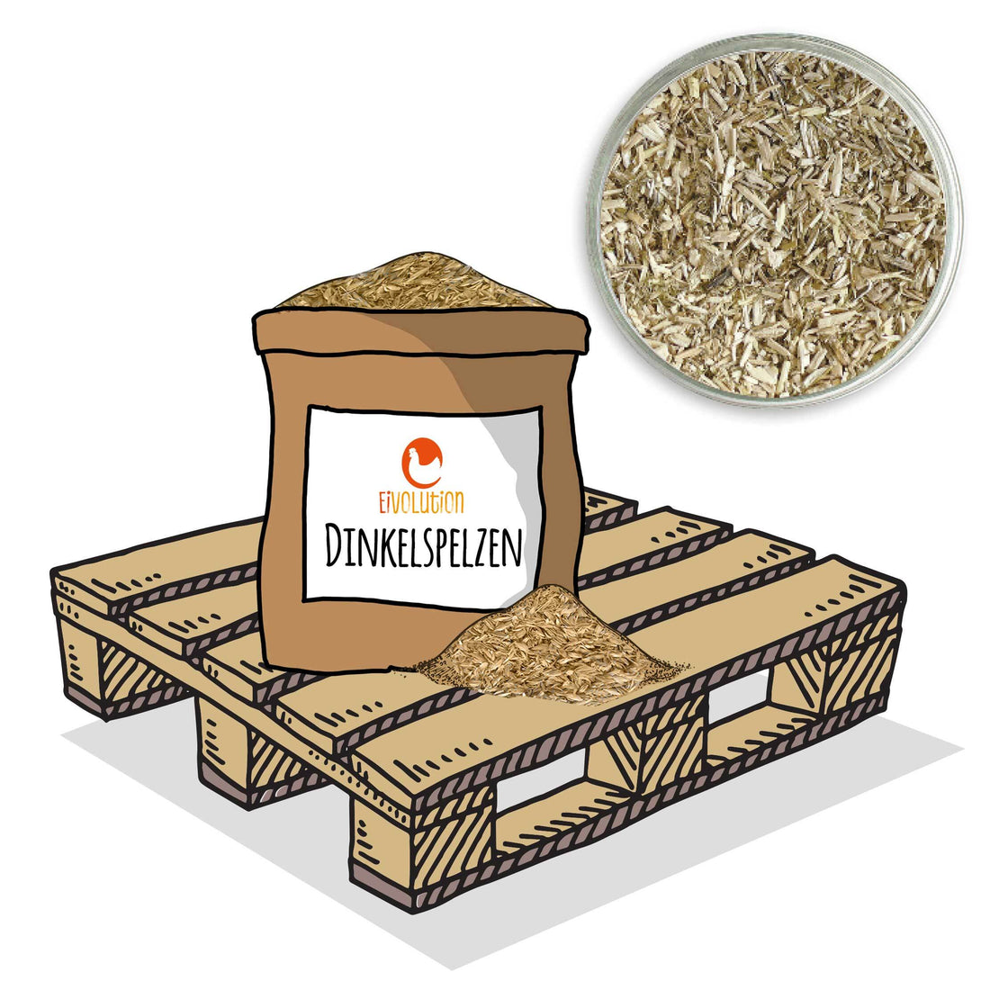 Eivolution Dinkelspelzen als Nesteinstreu auf Palette (24 x 7 kg Säcke)