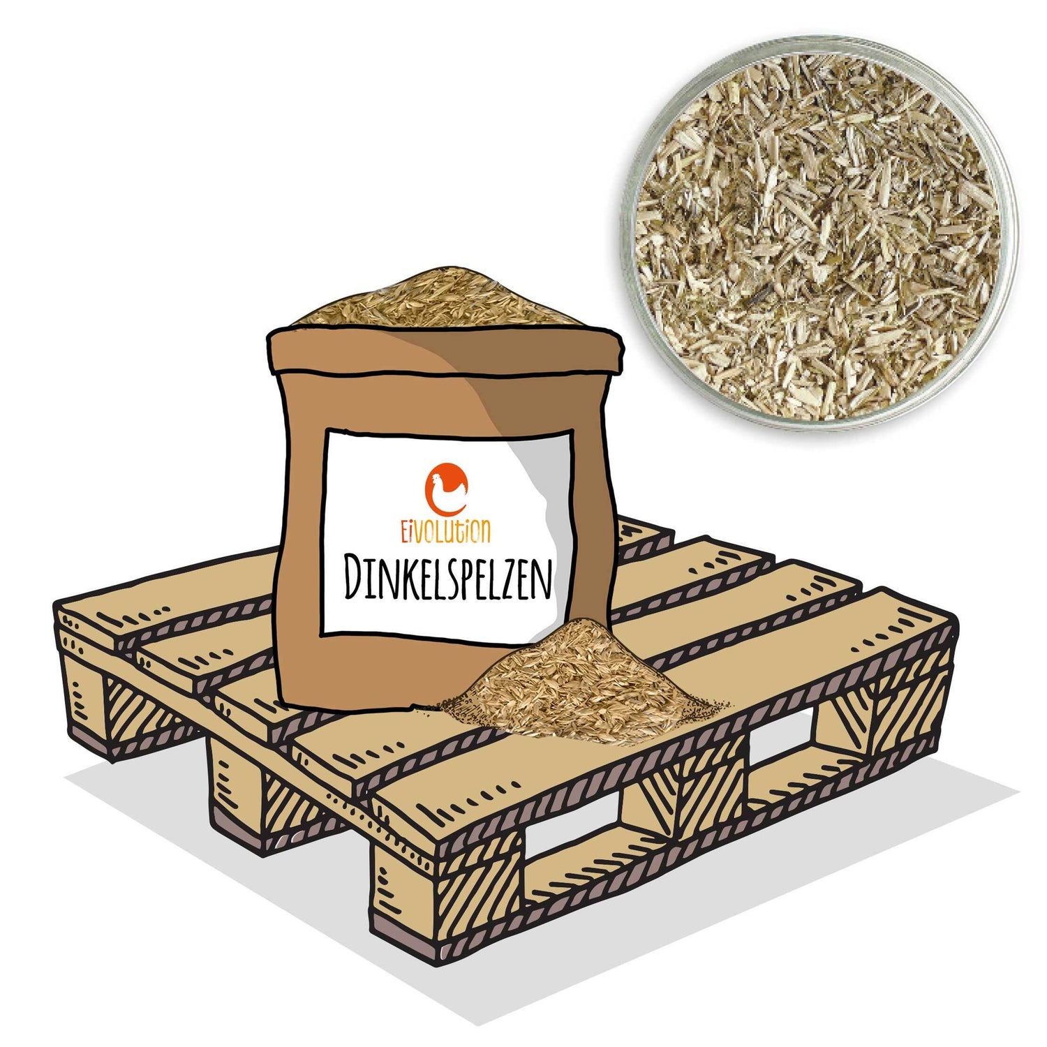 Eivolution Dinkelspelzen als Nesteinstreu auf Palette (24 x 7 kg Säcke)