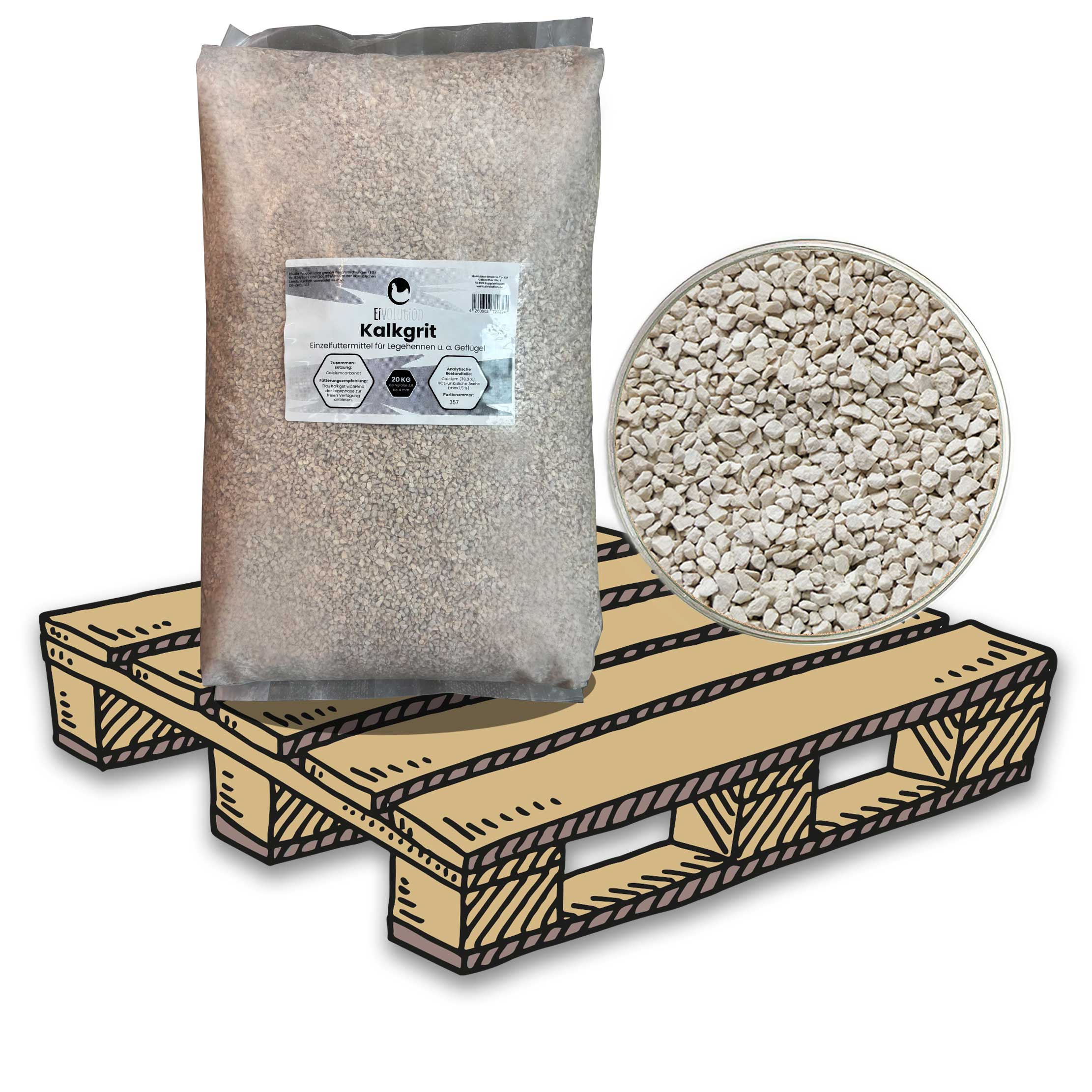 Kalkgrit, Palette, biotauglich für Legehennenbetriebe