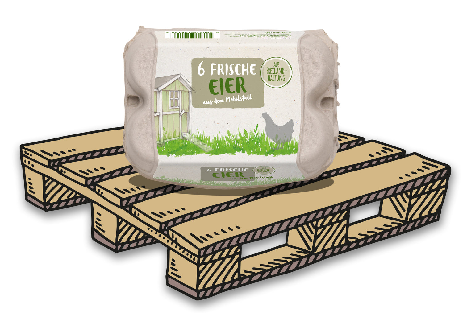 ComPac 6er Eierschachteln mit Freiland-Mobilstall-Etikett Palette