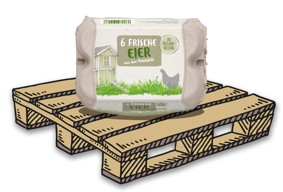 ComPac 6er Eierschachteln mit Freiland-Mobilstall-Etikett Palette
