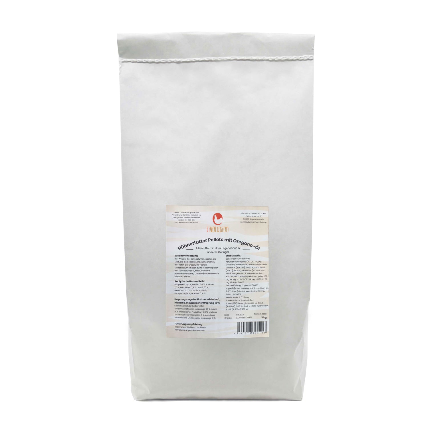 Bio Hühnerfutter Pellets mit Oregano-Öl, im Beutel, 3 kg