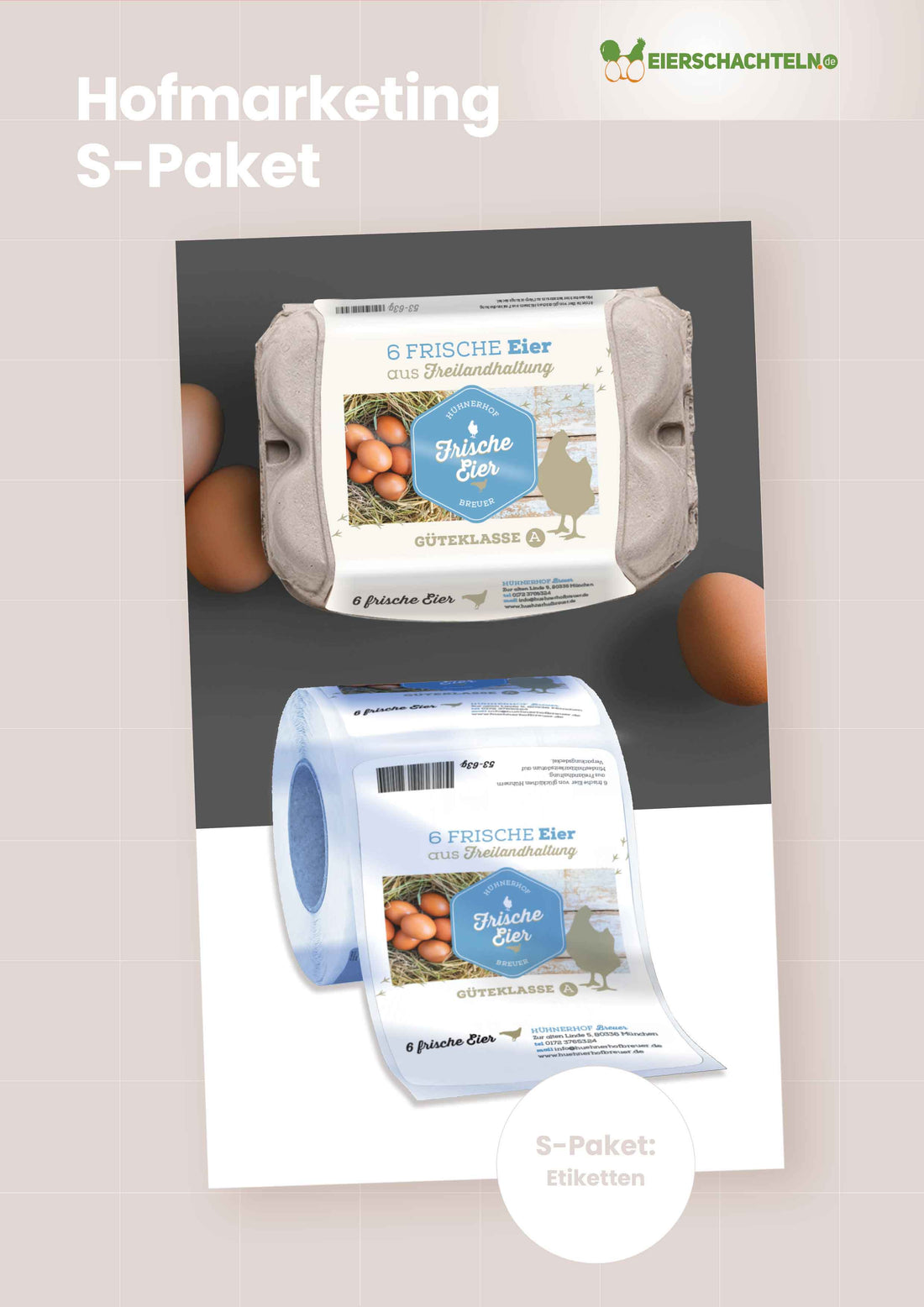 Wir gestalten deine Eierschachtel-Etiketten - Hofmarketing "S-Paket"