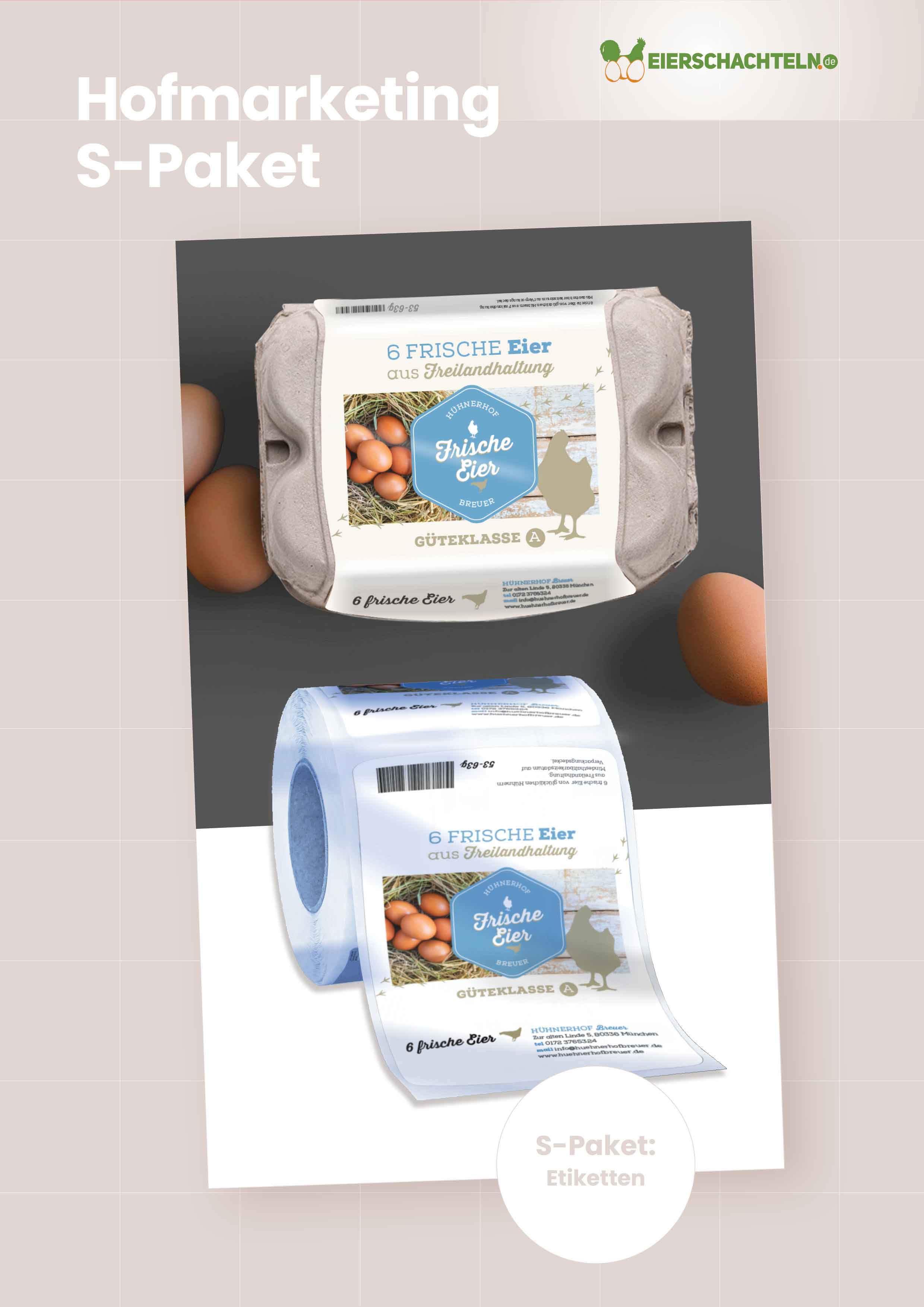 Wir gestalten deine Eierschachtel-Etiketten - Hofmarketing "S-Paket"
