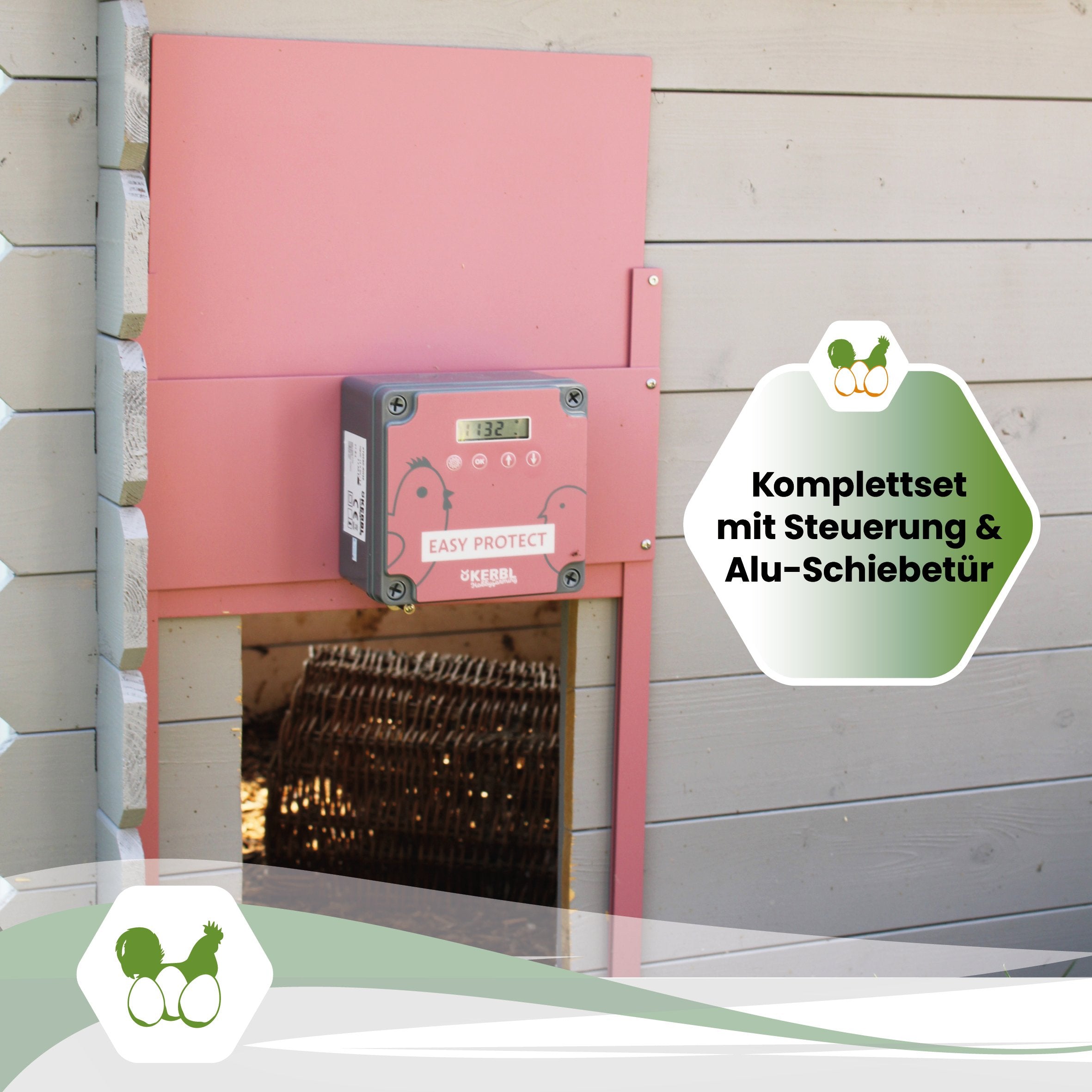Automatische Hühnertür EasyProtect "Komplettset mit Steuerung &amp; Alu-Schiebetür"