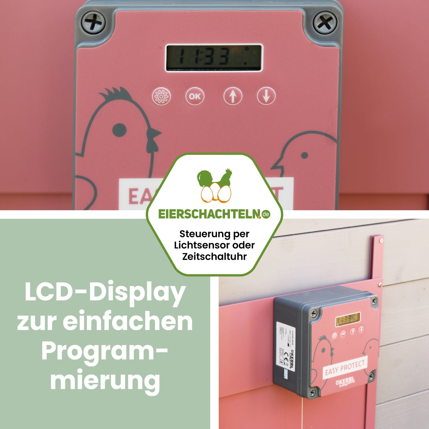 Automatische Hühnertür EasyProtect "LCD-Display zur einfachen Programmierung" 
