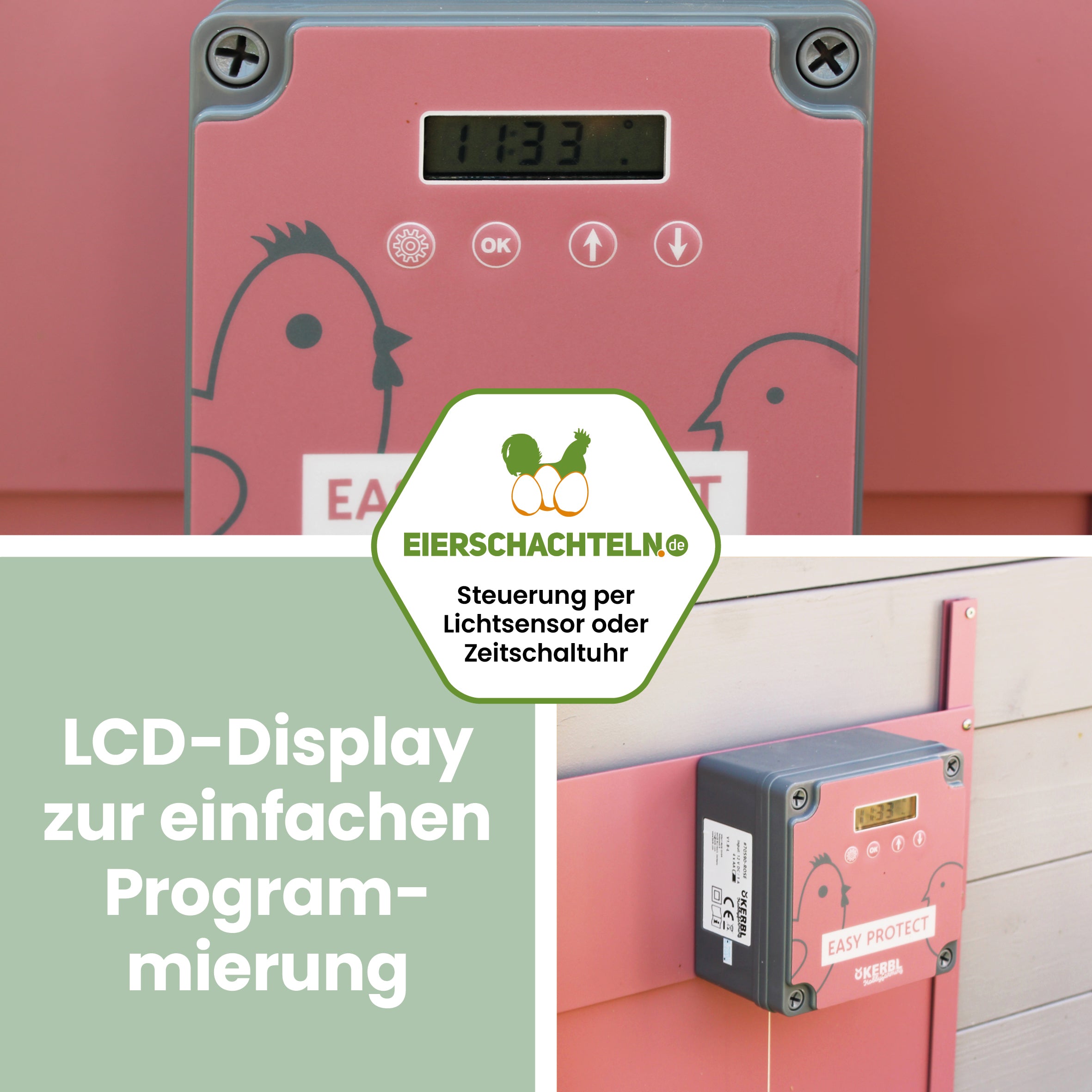 Automatische Hühnertür EasyProtect "LCD-Display zur einfachen Programmierung" 