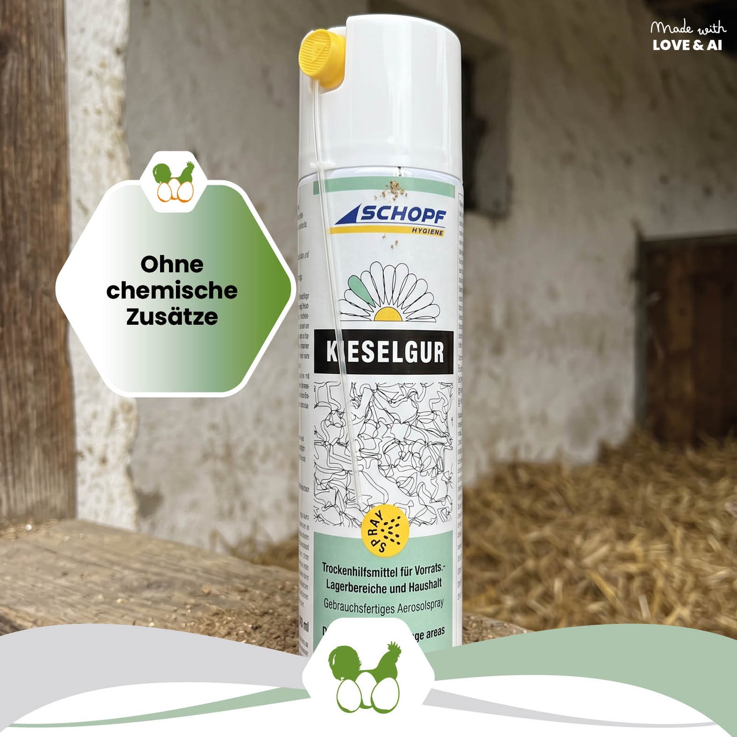 Schopf Kieselgur Spray – Natürliches Trockenhilfsmittel für Stallhygiene