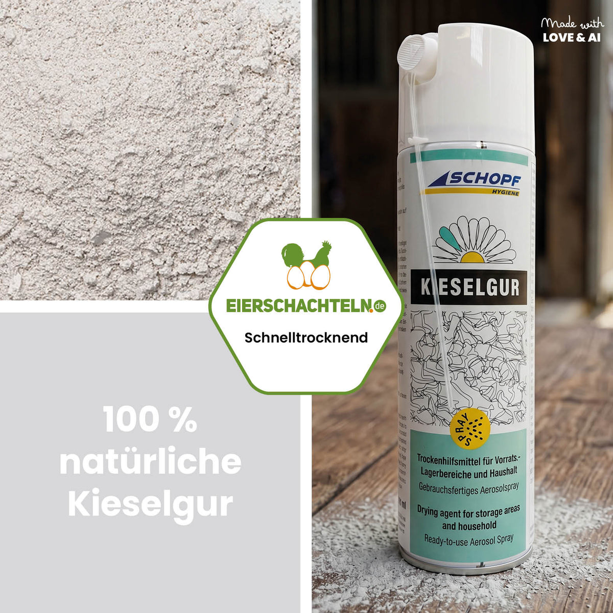 Schopf Kieselgur Spray – Natürliches Trockenhilfsmittel für Stallhygiene